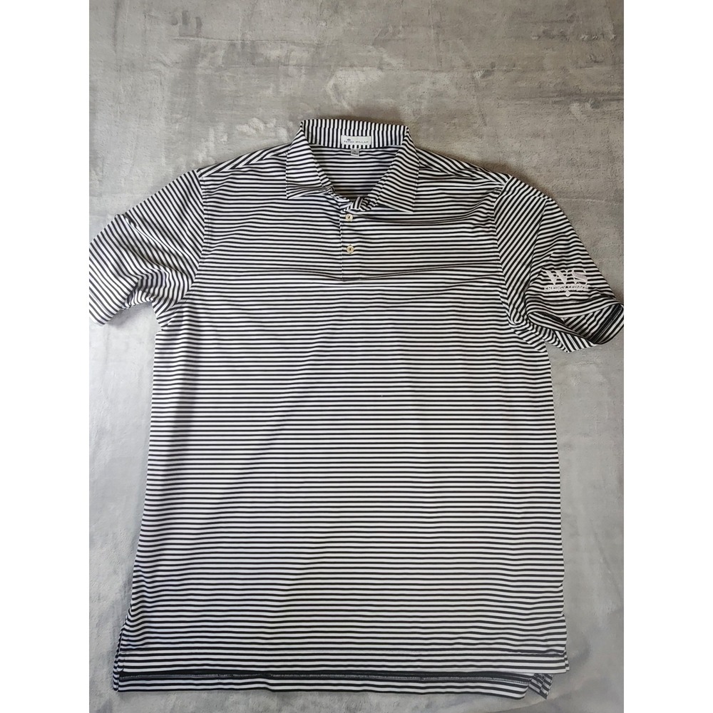Peter Millar Polo Shirt Mens XL Black‎ White Striped Short Sleeve Summer Comfort